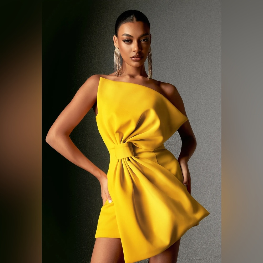 Bella Barnett Majrela yellow Bowknot Strapless Mini Dress medium